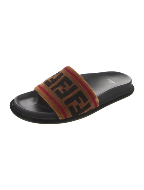 Fendi Zucca FF Logo Velvet Slides 